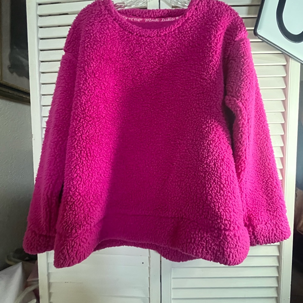 The Original MUK LUKS Fuchsia Crew Neck Plush Sweater